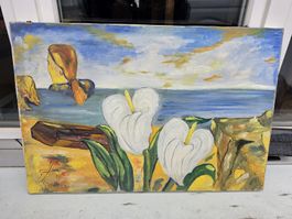 Original Ölgemälde "Am Strand" von W. Bäni, signiert 