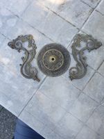 Pied lampe ancien en laiton patiné, 3 parties.