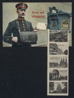 Leporello-AK Wiesbaden, Postbote wirft A