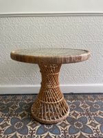Vintage Rattan-Tisch mit Glasplatte (Boho Stil)