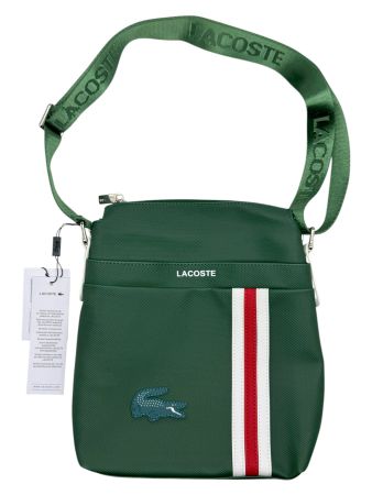 Sac bandoulière Lacoste vert rayé état occasion. Neuf