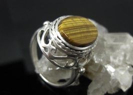 Vintage Antik Silber Ring mit Tigerauge Achat Gr.54 / 5.45 g