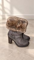 Damen Stiefel grau mit Kunstfellbesatz Neu