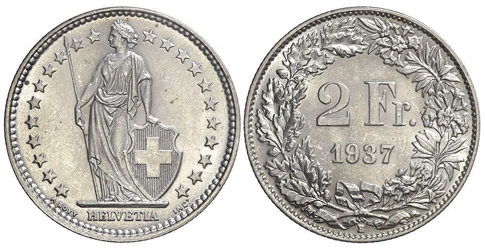 Tutti le monete: 2 Franken 1937 (01) – Usato da Chiasso venduto da Novamarketing