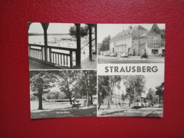 Strausberg s/w Karte mehrbildrig Autos Tram (7232)