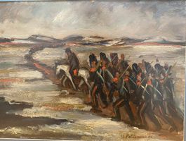 A. Rettineroli Infanterie Vormarsch 45 x 52 cm Öl/ Karton