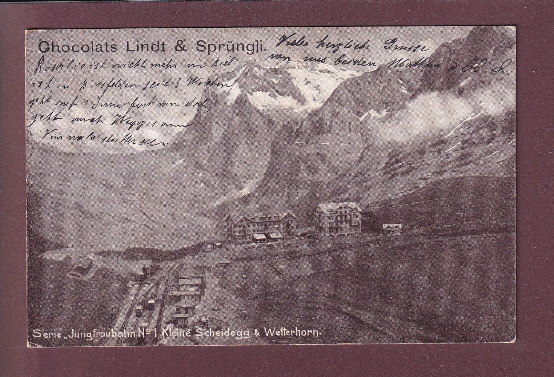 Cartoline postali: KLEINE SCHEIDEGG - Lindt Sprüngli - 1906 – Usato da Pully venduto da nicecards