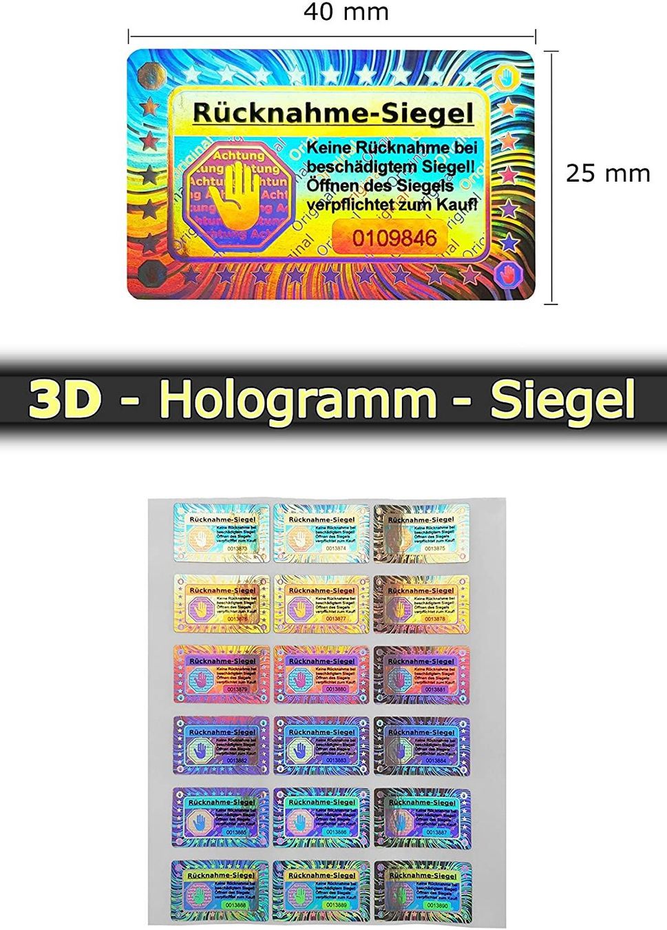 Sonstiges für Büro & Gewerbe: 50 Stück  3D-Holo-Sticker – Neu und originalverpackt aus Reiden von Gelbmeise 4