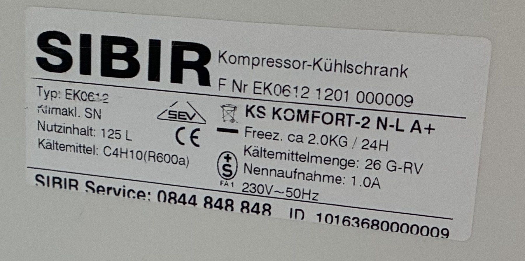 Sibir Réfrigérateurs: SIBIR EK0612 - Einbaukühlschrank – D'occasion à Bonstetten par Driver7 1