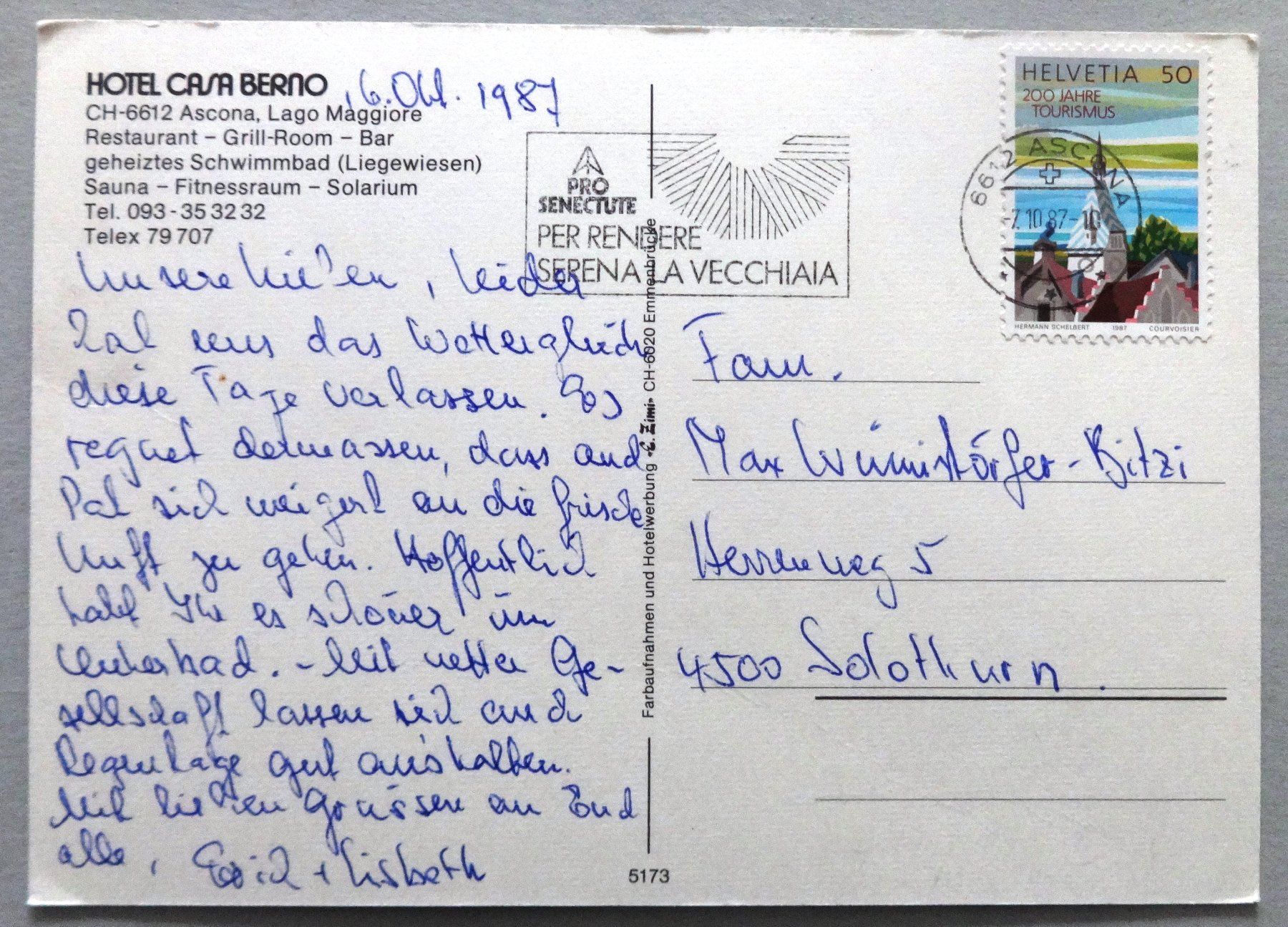 Ansichtskarten: Hotel Casa Berno, Ascona – Defekt aus Fétigny von Billy2miny 1