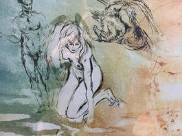 Dessin original encadré figures humaines état correct