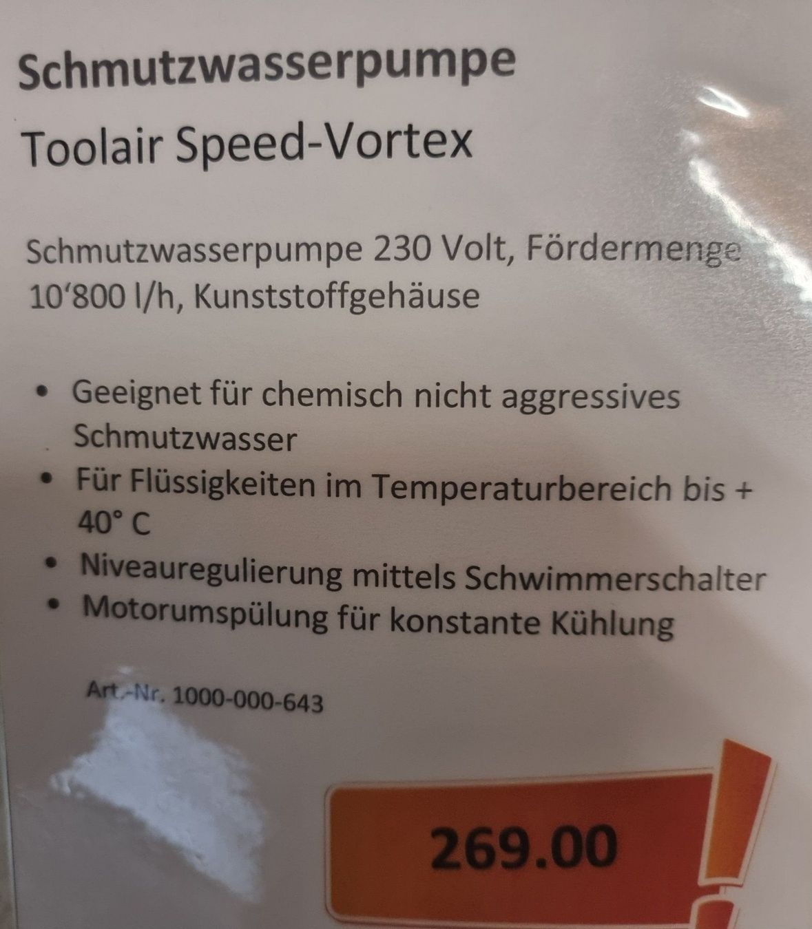 Pompe & Parti di ricambio: Schmutzwasserpumpe Toolair Speed-Vortex – Nuovo e nell'imballaggio originale da Ermenswil venduto da Walkest 1