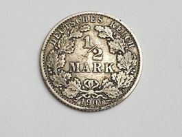 🇩🇪 1/2 Mark 1906 E *** Silver 2.78g .900