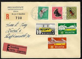 1953, J149-151+ auf R/Eil-FDC Pro Juventute-Zentralsekret.