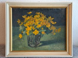 1913 Ölgemälde Blumenstillleben signiert "Fr. Bühler"