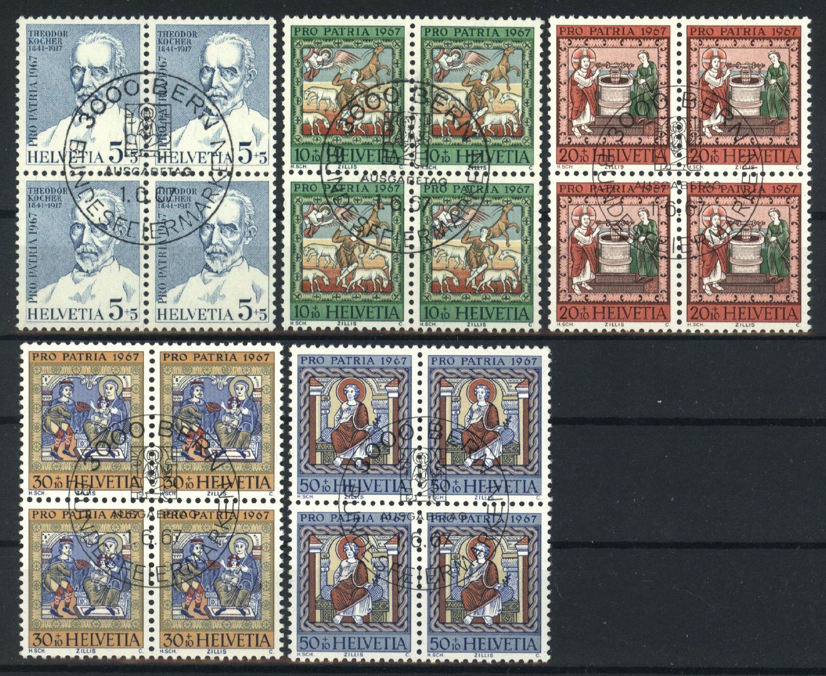 Tutti i francobolli: 1967, Pro Patria, Viererblock, ET, gummiert – Usato da Willisau venduto da Vollstempel
