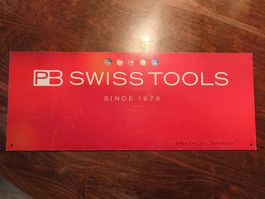 Werbeschild Blech PB Swisstool since 1878 swiss geklebt Rot