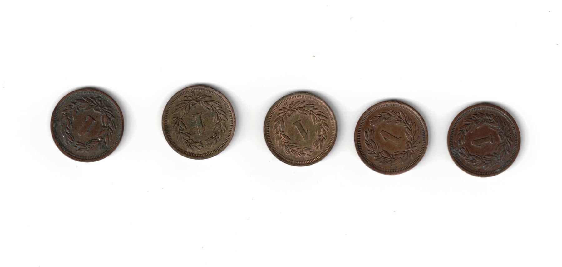 Tutti le monete: 5 x alte1 Rappen – Usato da Bottmingen venduto da Golferin 1