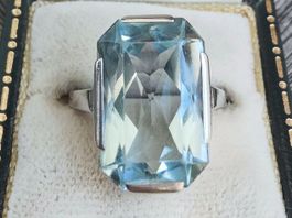 Antik Art Deco Bicolor Aquamarin Gold WG Ring 14kt 585