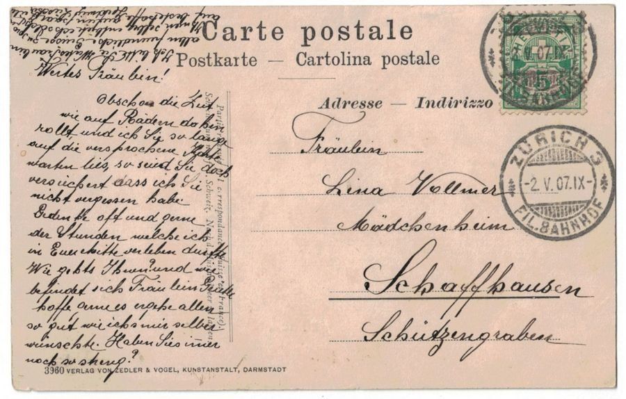 Ansichtskarten: Zürich, gelaufen 1907 – Gebraucht aus Frauenfeld von POML 1