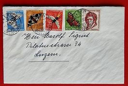 PRO JUVENTUTE SATZBRIEF INSEKTEN 158 - 162 LUZERN 1955