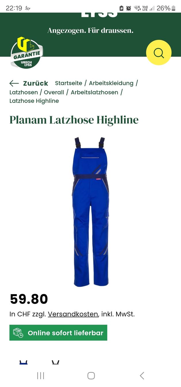 Hosen: Planam Latzhose Highline Grösse 24 NEU – Neu und originalverpackt aus Landquart von eni444