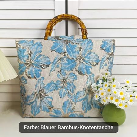 Blauer Bambus-Knotentasche mit Blumenmuster Neu