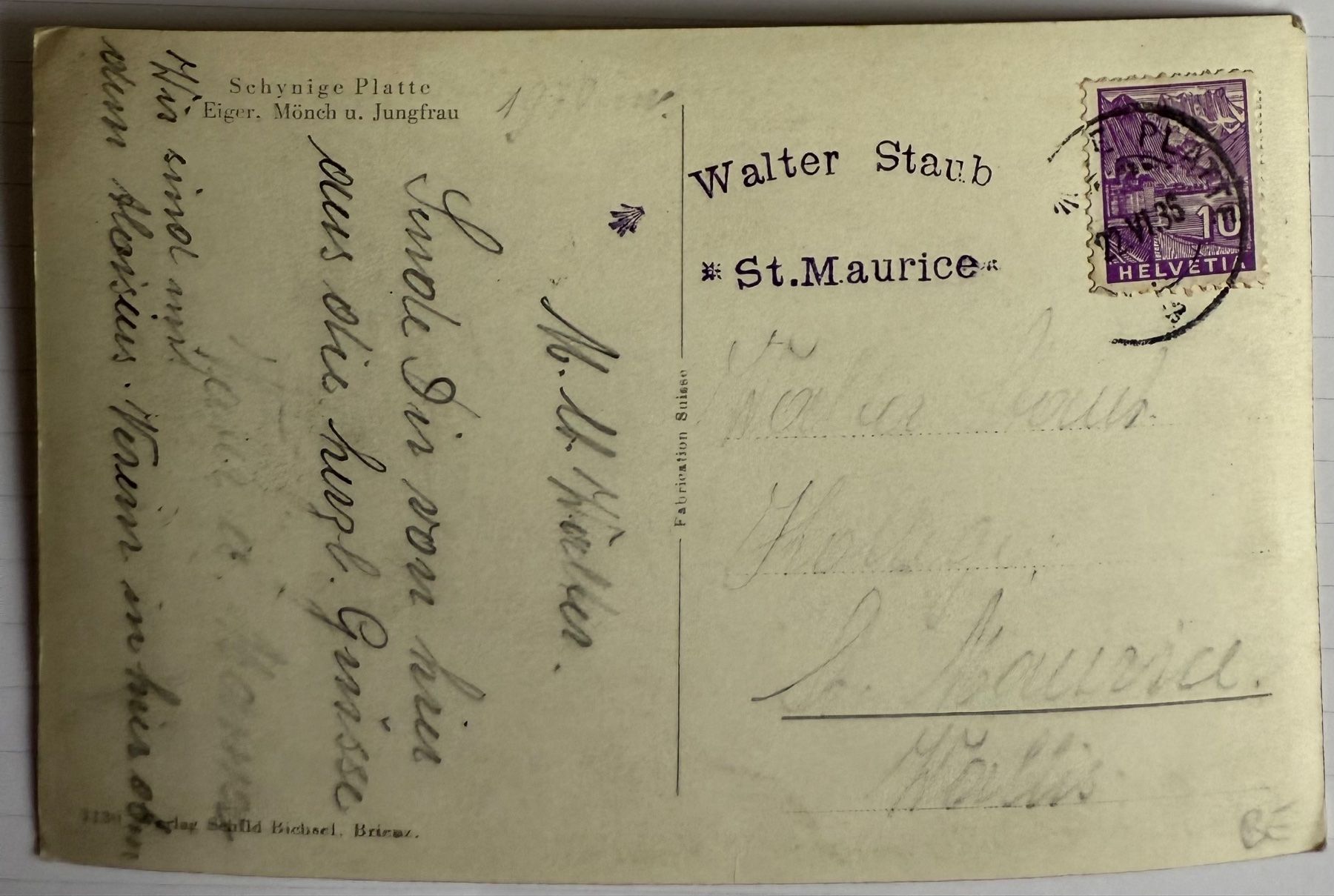 Cartoline postali: SCHYNIGE PLATTE  - Terrasse  - Jungfrau Eiger, Mönch - 1935 – Usato da Lutry venduto da Ediego 2