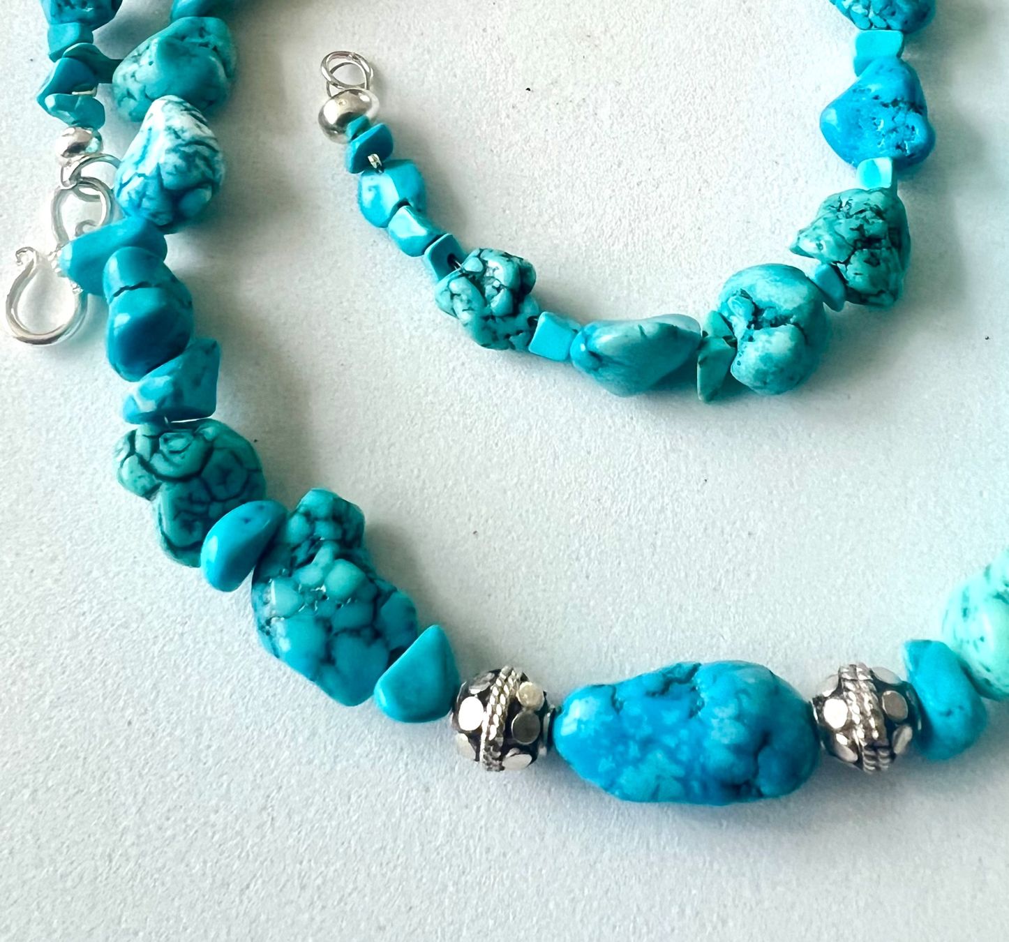 Catenine: Boho Türkis Nugget Collier Silber 925 56cm Meeresblau – Nuovo (secondo la descrizione) da Ruswil venduto da artbyhand 3