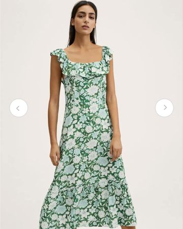 Mango green and white floral dress size L new