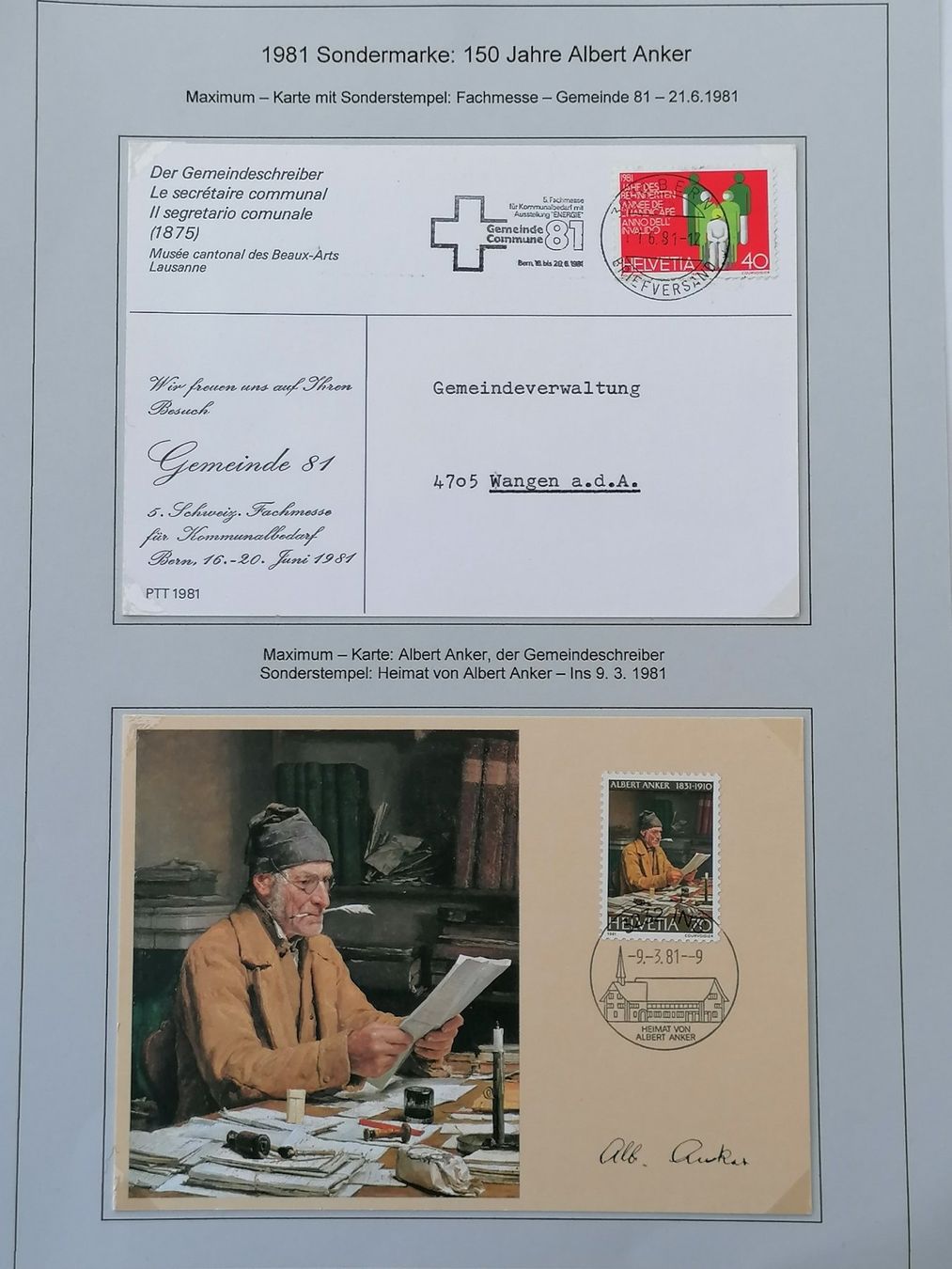 Tutti i francobolli: Albert Anker viele Briefmarken, Maximumkarten & Briefe – Usato da Wangen an der Aare venduto da Ute 2
