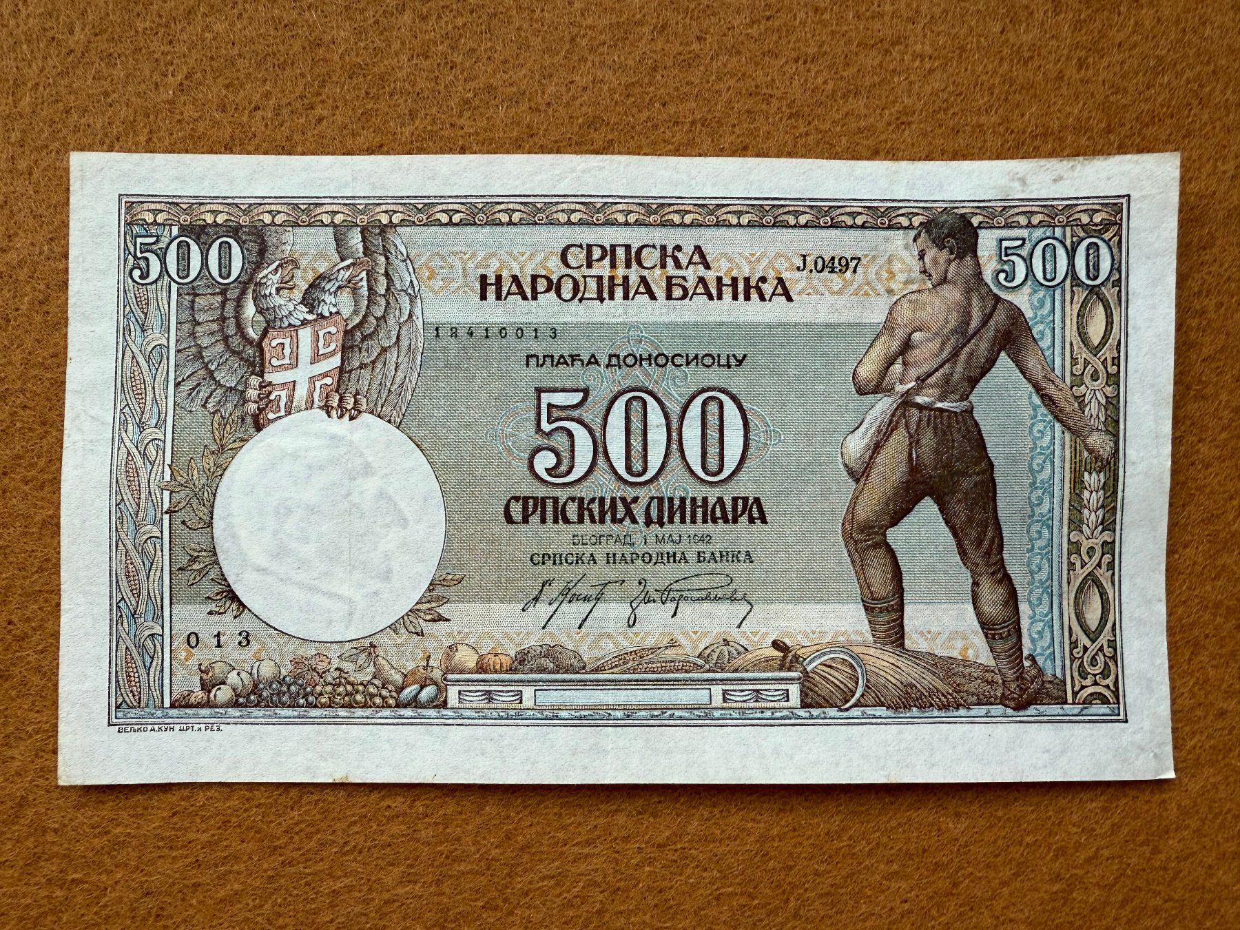 Banconote: Belgrad 1942 - Serbien - 500 Dinara – Usato da Pfäffikon SZ venduto da Sieben77 1