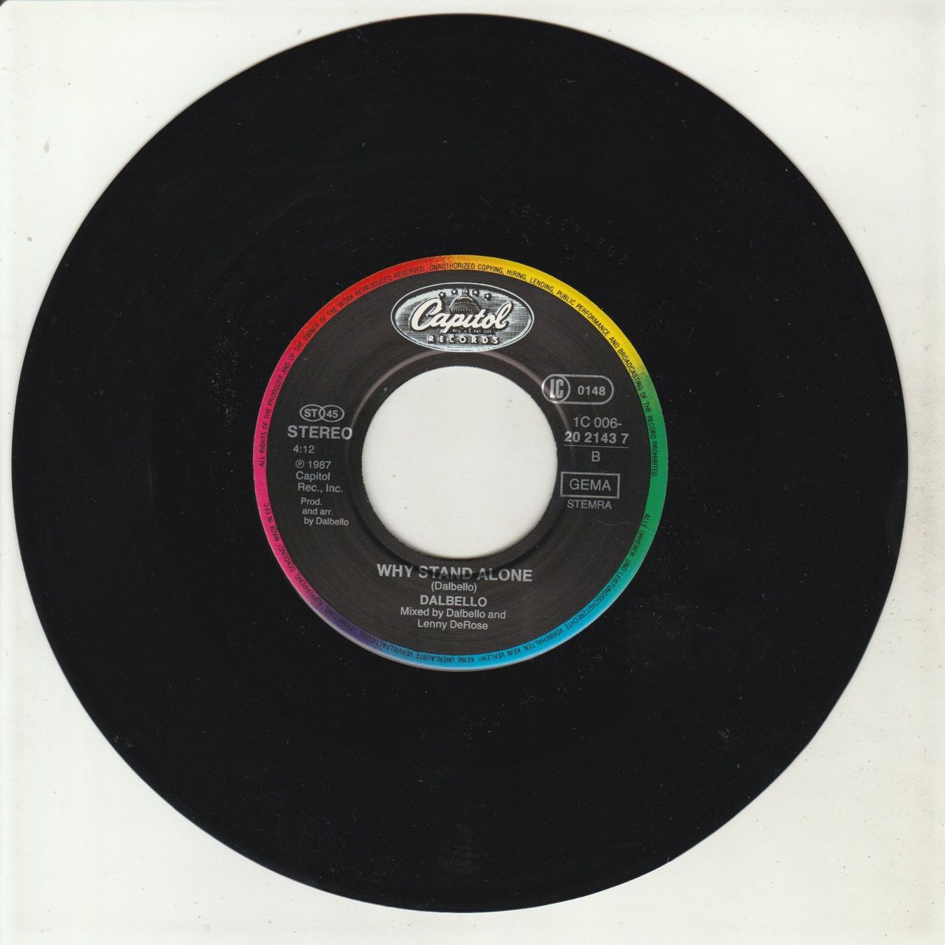 Dischi in vinile: Dalbello - Tango 7" Vinyl 1987 – Usato da Tübach venduto da JamesStone 3