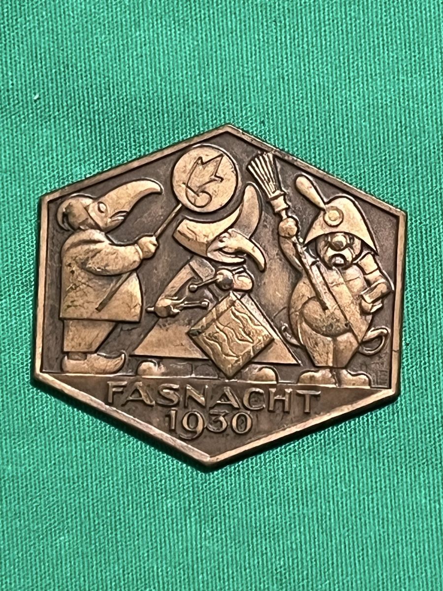 Basler Plaketten & Abzeichen: Basel 1930 Kupfer Fasnachtsplakette – Gebraucht aus Itingen von Bebbi6569