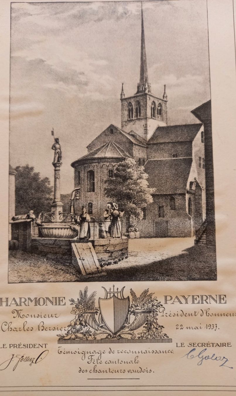 Grafica & Litografie: litho abbatiale de Payerne, Harmonie de Payerne 1937 – Usato da Lausanne venduto da leneko 1