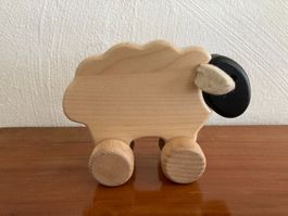 Schaf massiv Holz mit Filz Ohren
