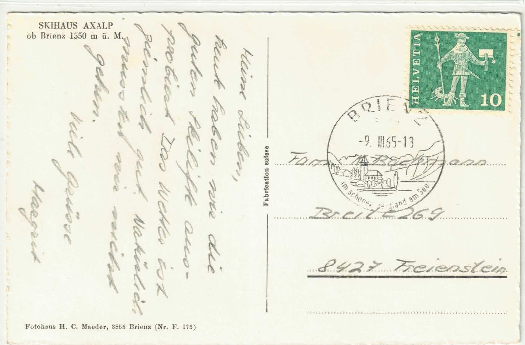 Cartoline postali: Skihaus Axalp ob Brienz - animee – Usato da Ettingen venduto da Kartenplanet 1