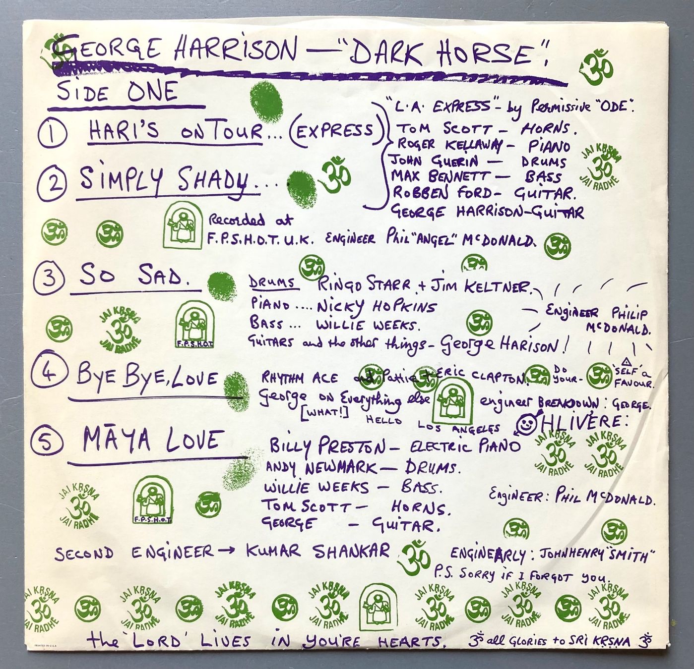 Schallplatten: GEORGE HARRISON - DARK HORSE – Gebraucht aus Poliez-Pittet von Newtown-Records 2