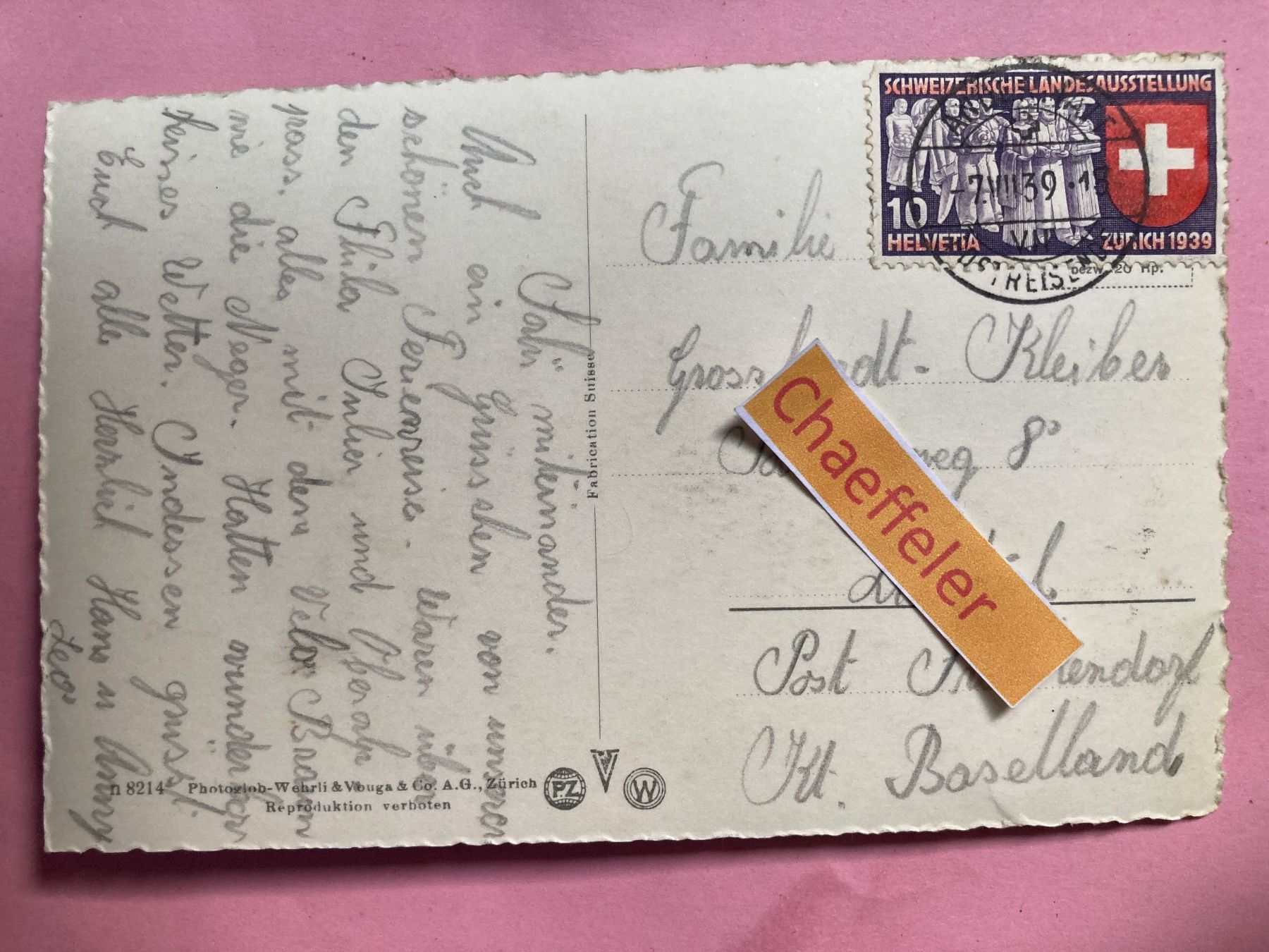 Cartoline postali: 1939 Andermatt – Usato da Zürich venduto da Chaeffeler 1