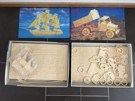 2 Holzpuzzles - Segelschiff und LKW