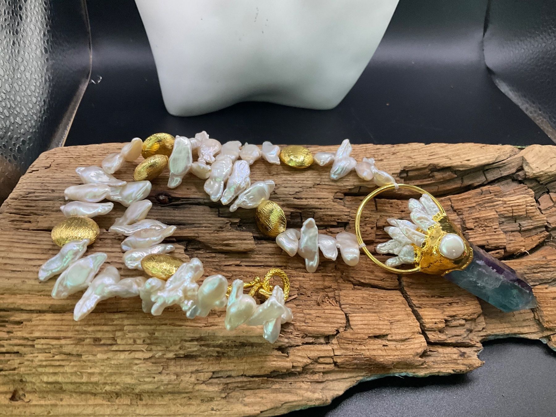 Catenine: Collier Biwaperlen und Fluorit Anhänger – Nuovo (secondo la descrizione) da luzern venduto da Alpendorf1 2