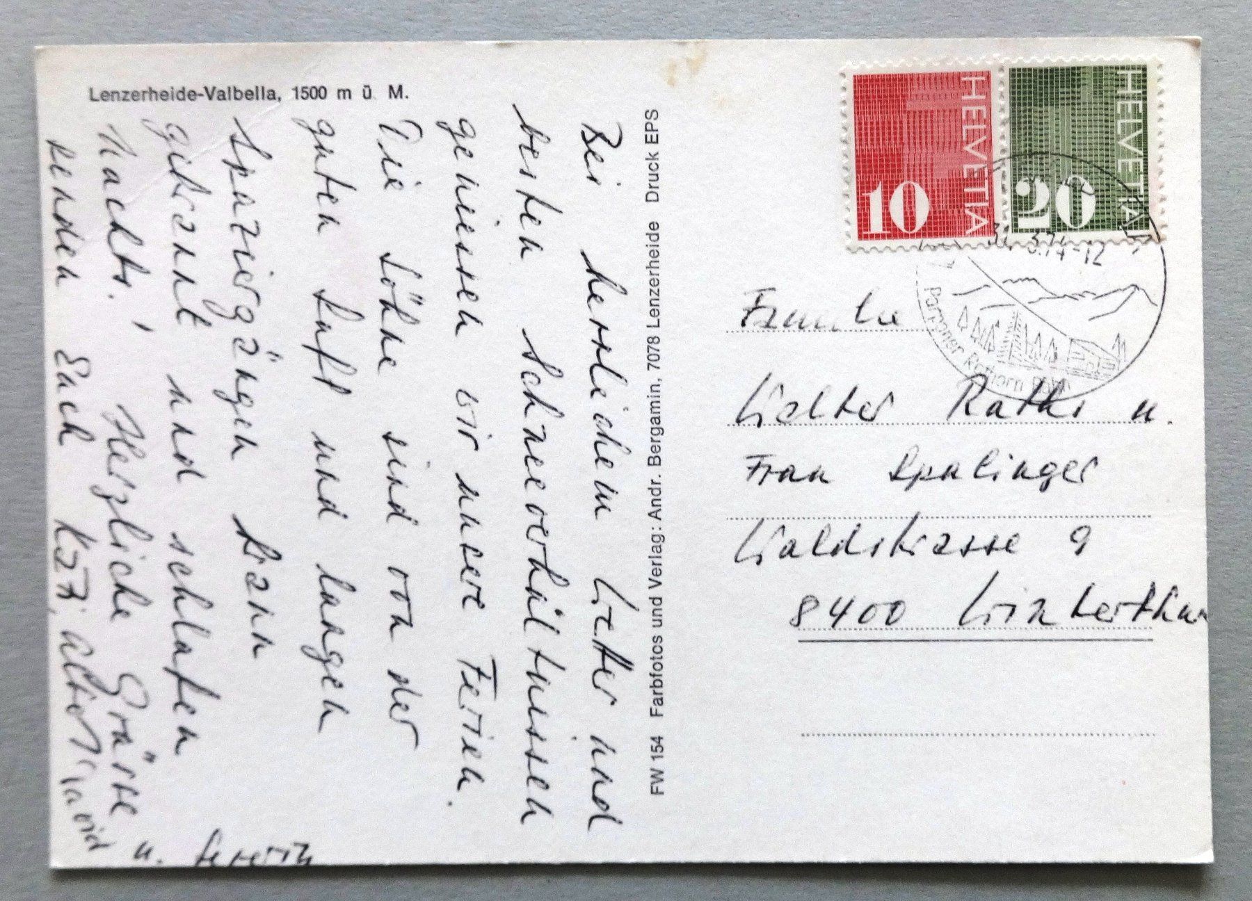 Cartoline postali: Lenzerheide-Valbella, 1500 m ü.M. – Usato da Fétigny venduto da Billy2miny 1