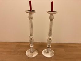 2er Set Holz Kerzenständer Shabby Chic Vintage