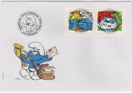 Schlumpf Serie mit ET-Vollstempel auf illustriertem FDC
