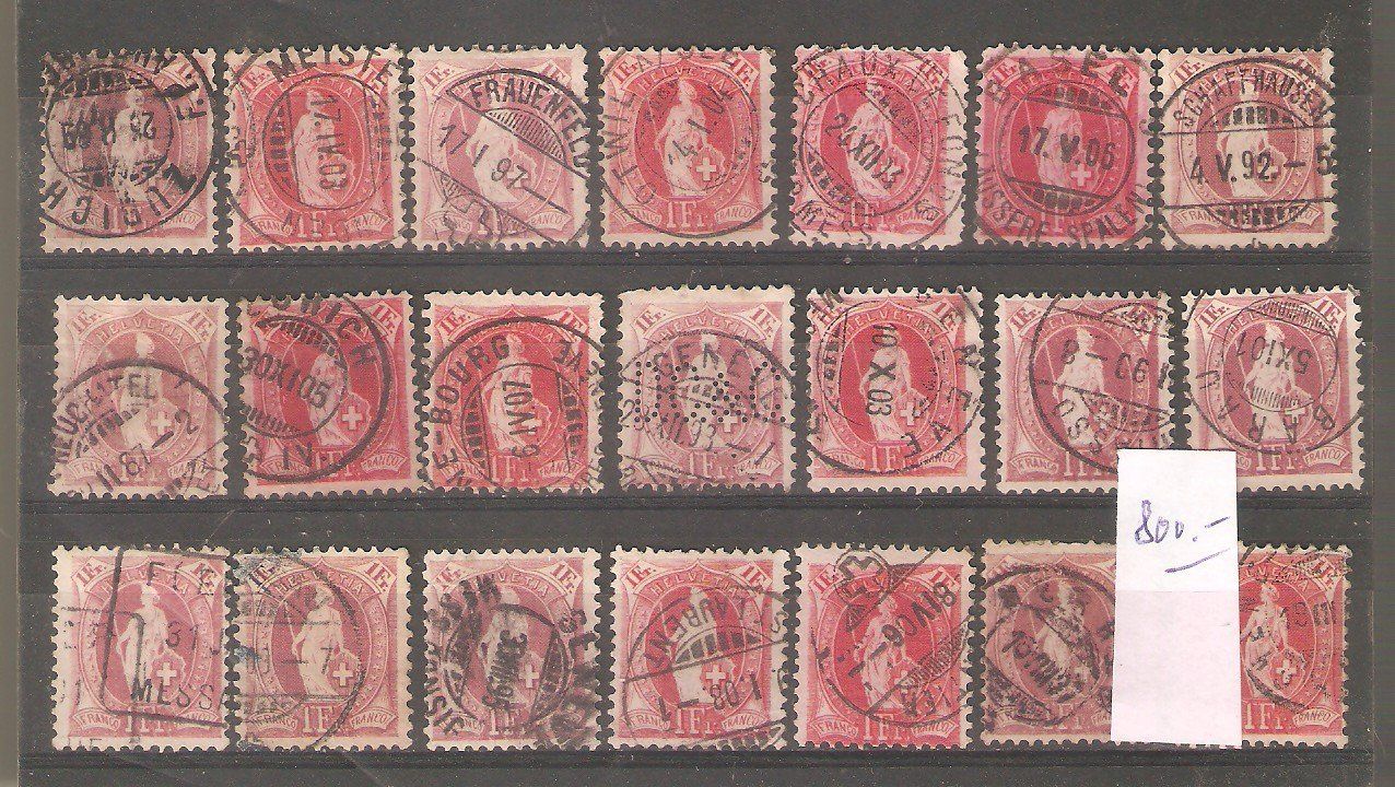 Alle Briefmarken: 21 Stehende Helvetia 1 Fr. – Gebraucht aus Lausanne von Whorvath