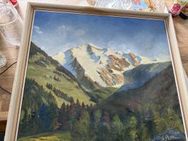 Gemälde Alpenlandschaft signiert A. Platter Öl auf Leinwand