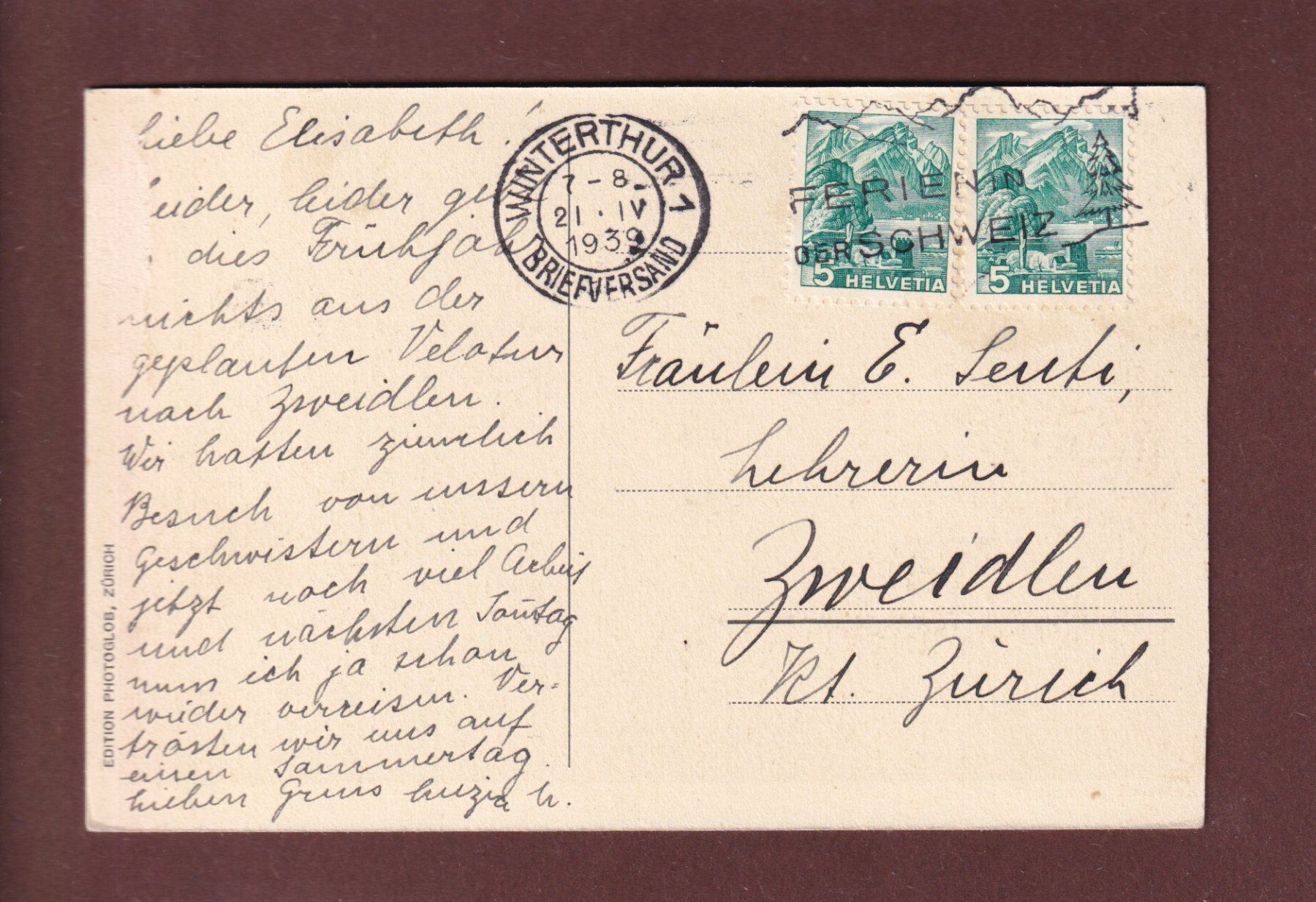 Cartoline postali: SCHLOSS GIRSBERG - 1939 – Usato da Pully venduto da nicecards 1