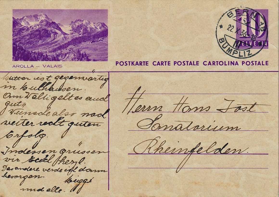 Alle Briefmarken: 1936 Postkarte Arolla – Gebraucht aus Arlesheim von gaugi43
