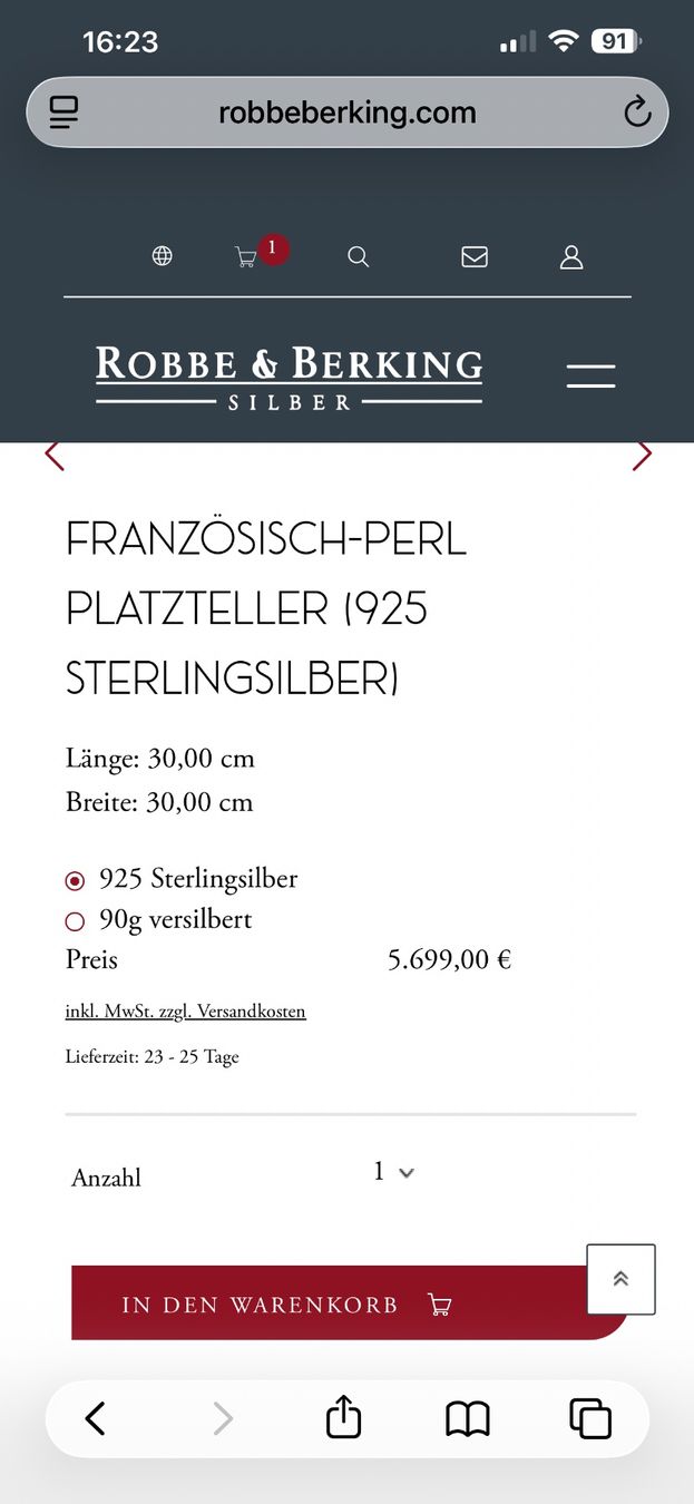 Robbe & Berking Piatti: Silber Platzteller/ Robber & Berking Franz. Perl – Usato da Bellikon venduto da TiguanAG54830 6