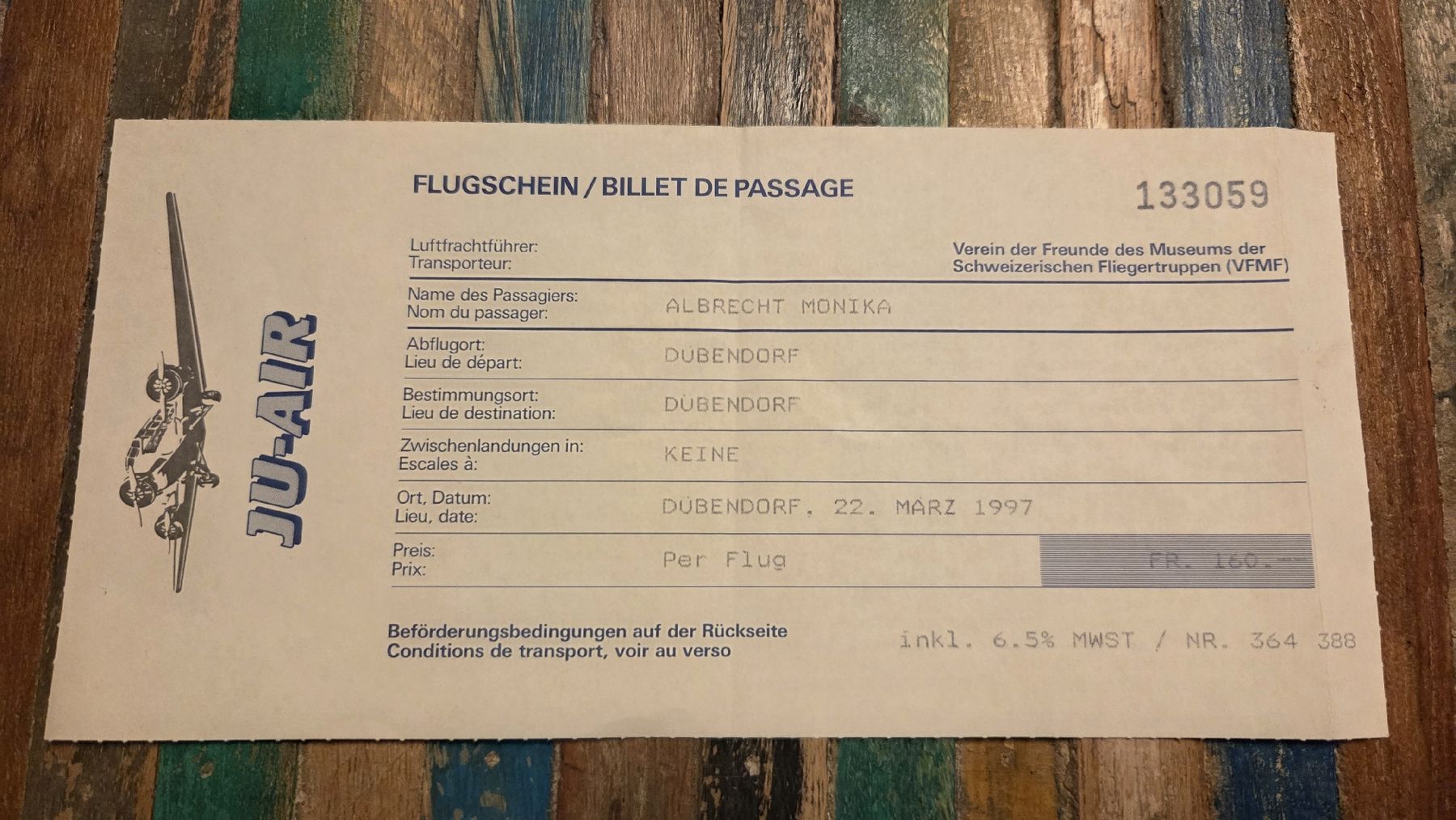 Dokumente: 1997 Flugschein JU-AIR – Gebraucht aus Arni AG von Moth68